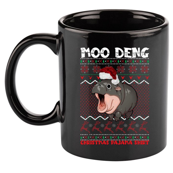 Moo Deng Christmas Moo Deng Christmas Pajama Matching Family 11oz C Handle Ceramic Mug