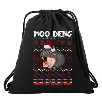 Moo Deng Christmas Moo Deng Christmas Pajama Matching Family Drawstring Bag