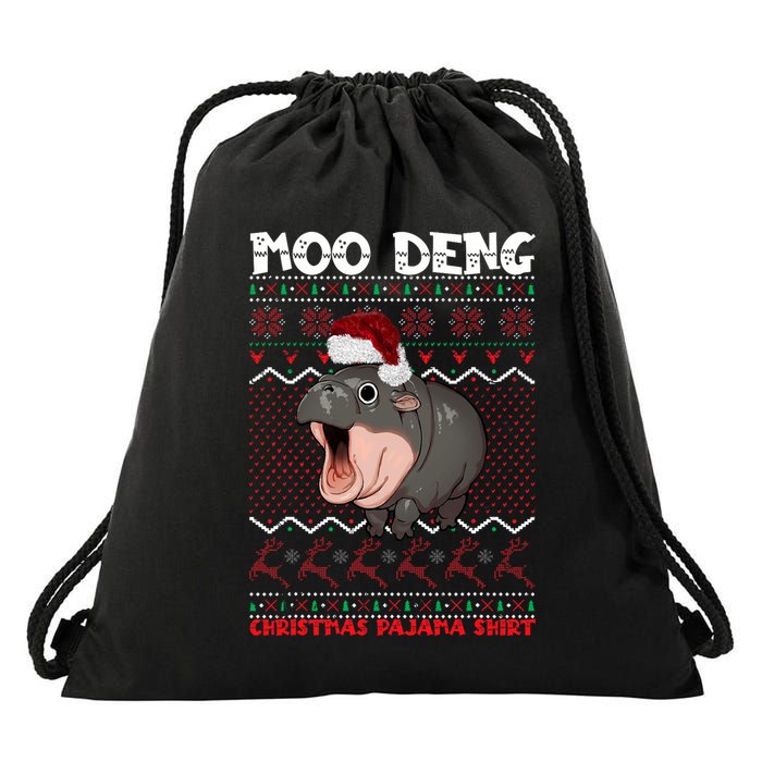 Moo Deng Christmas Moo Deng Christmas Pajama Matching Family Drawstring Bag