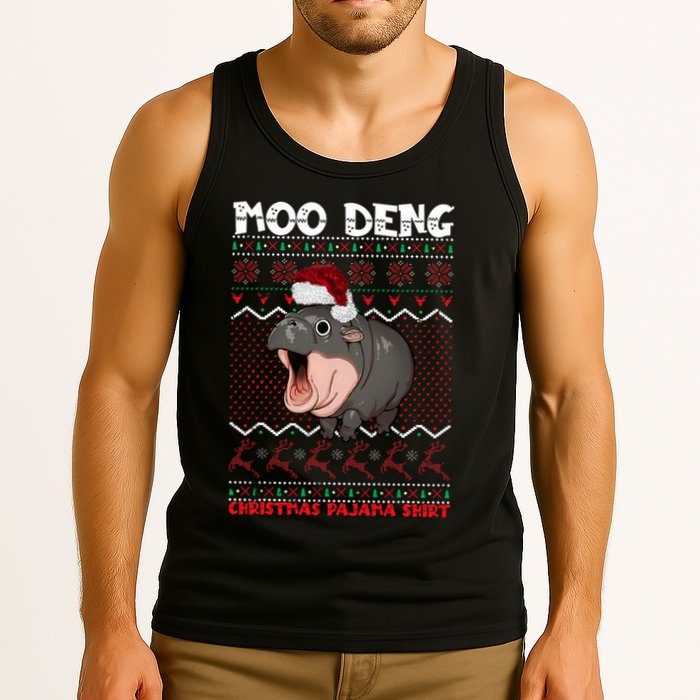 Moo Deng Christmas Moo Deng Christmas Pajama Matching Family Tank Top
