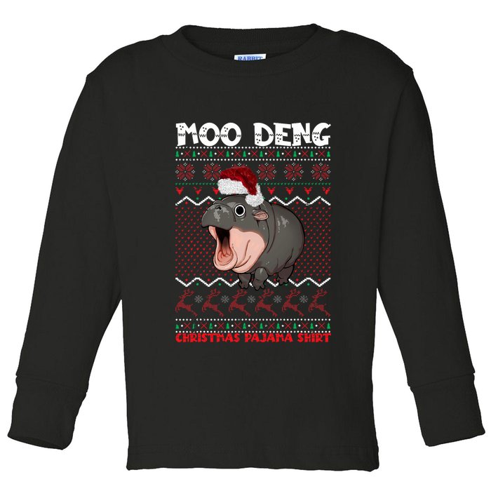Moo Deng Christmas Moo Deng Christmas Pajama Matching Family Toddler Long Sleeve Shirt