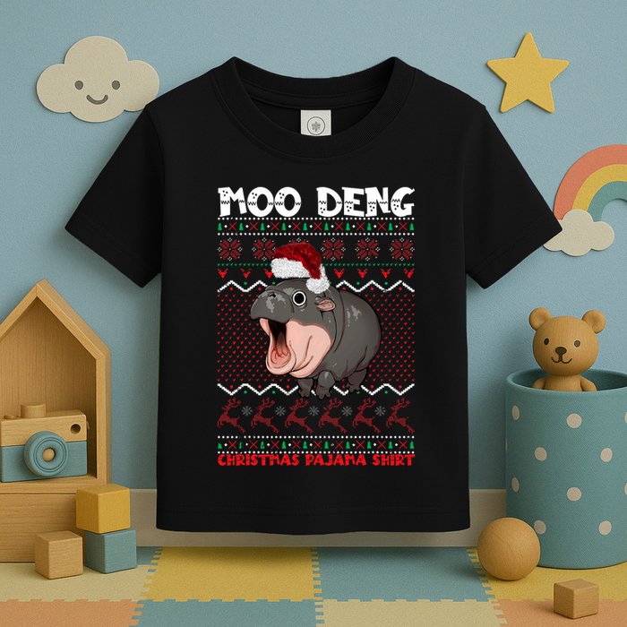 Moo Deng Christmas Moo Deng Christmas Pajama Matching Family Toddler T-Shirt