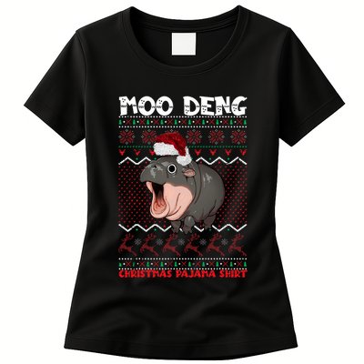 Moo Deng Christmas Moo Deng Christmas Pajama Matching Family Womens T-Shirt