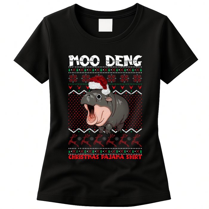 Moo Deng Christmas Moo Deng Christmas Pajama Matching Family Womens T-Shirt