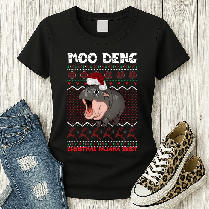 Moo Deng Christmas Moo Deng Christmas Pajama Matching Family Womens T-Shirt