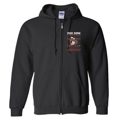 Moo Deng Christmas Moo Deng Christmas Pajama Matching Family Full Zip Hoodie