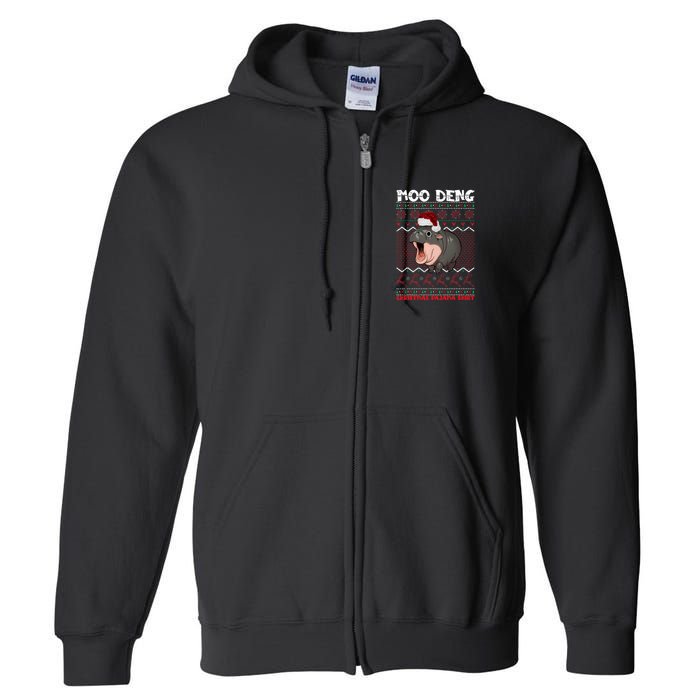 Moo Deng Christmas Moo Deng Christmas Pajama Matching Family Full Zip Hoodie