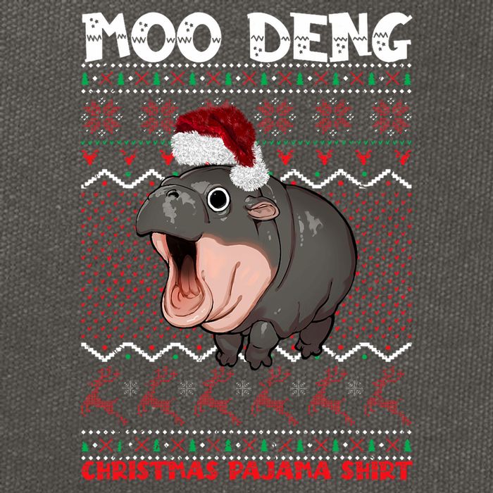 Moo Deng Christmas Moo Deng Christmas Pajama Matching Family Cotton Canvas Backpack