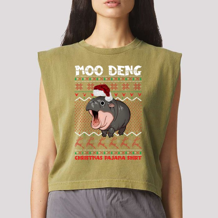 Moo Deng Christmas Moo Deng Christmas Pajama Matching Family Garment-Dyed Women's Muscle Tee
