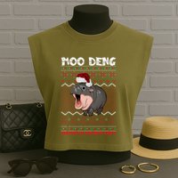 Moo Deng Christmas Moo Deng Christmas Pajama Matching Family Garment-Dyed Women's Muscle Tee