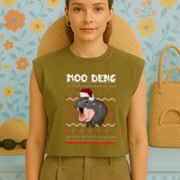 Moo Deng Christmas Moo Deng Christmas Pajama Matching Family Garment-Dyed Women's Muscle Tee