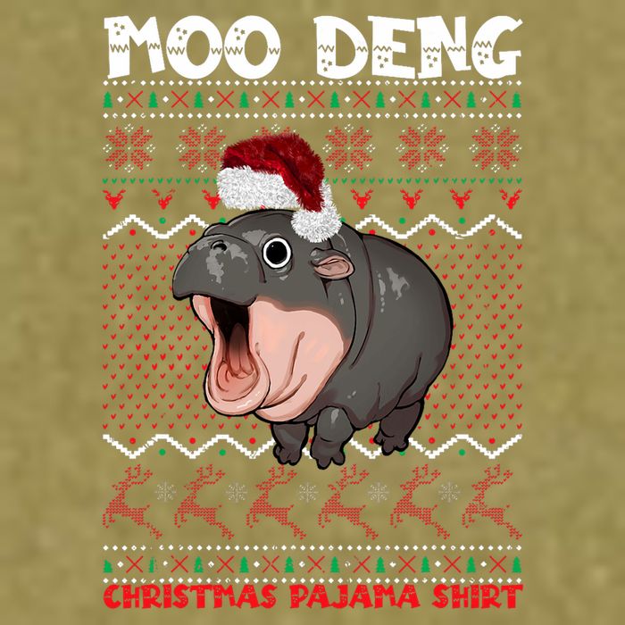 Moo Deng Christmas Moo Deng Christmas Pajama Matching Family Garment-Dyed Women's Muscle Tee
