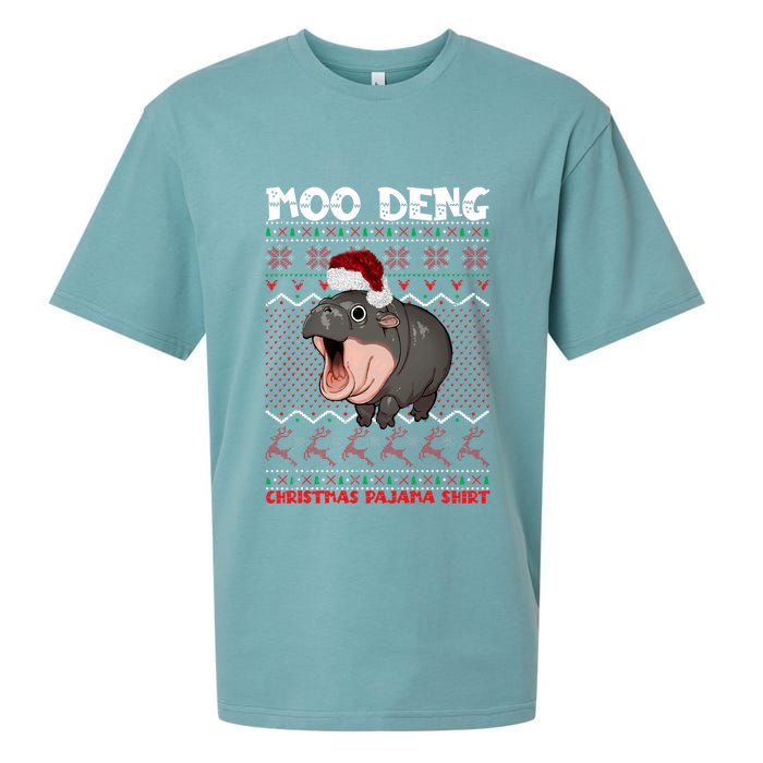 Moo Deng Christmas Moo Deng Christmas Pajama Matching Family Sueded Cloud Jersey T-Shirt