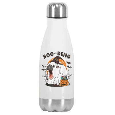 Moo Deng Cute Baby Pygmy Hippo Bouncy Pig In Thai Halloween Stainless Steel Insulated Water Bottle