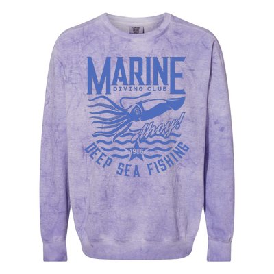 Marine Diving Club Deep Sea Fishing 1986 Colorblast Crewneck Sweatshirt