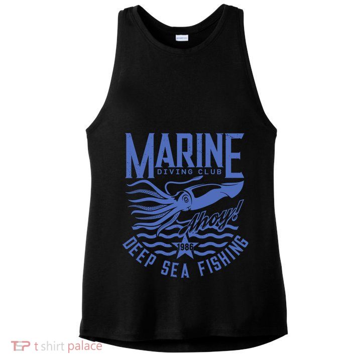 Marine Diving Club Deep Sea Fishing 1986 Ladies PosiCharge Tri-Blend Wicking Tank