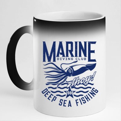 Marine Diving Club Deep Sea Fishing 1986 11oz Black Color Changing Mug