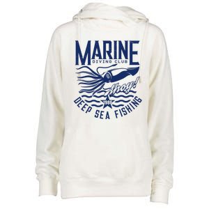 Marine Diving Club Deep Sea Fishing 1986 Womens Funnel Neck Pullover Hood