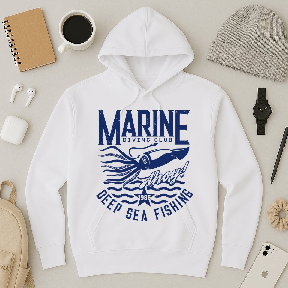 Marine Diving Club Deep Sea Fishing 1986 Hoodie