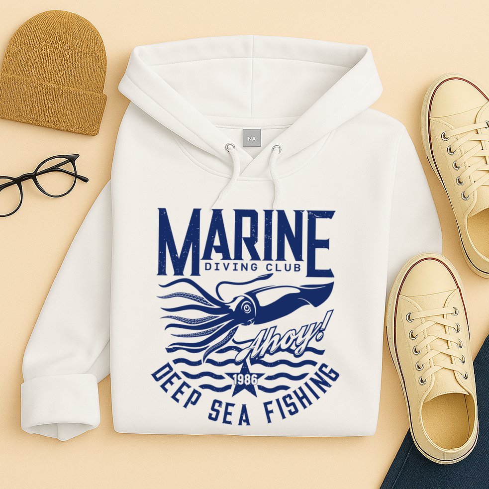 Marine Diving Club Deep Sea Fishing 1986 Hoodie