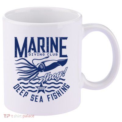 Marine Diving Club Deep Sea Fishing 1986 11oz C Handle Ceramic Mug