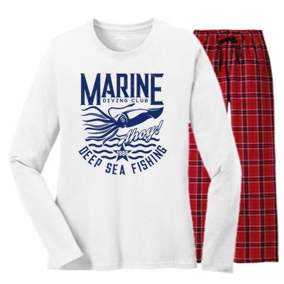 Marine Diving Club Deep Sea Fishing 1986 Women's Long Sleeve Flannel Pajama Set 