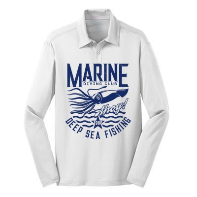 Marine Diving Club Deep Sea Fishing 1986 Silk Touch Performance Long Sleeve Polo