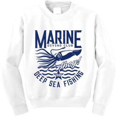 Marine Diving Club Deep Sea Fishing 1986 Kids Sweatshirt