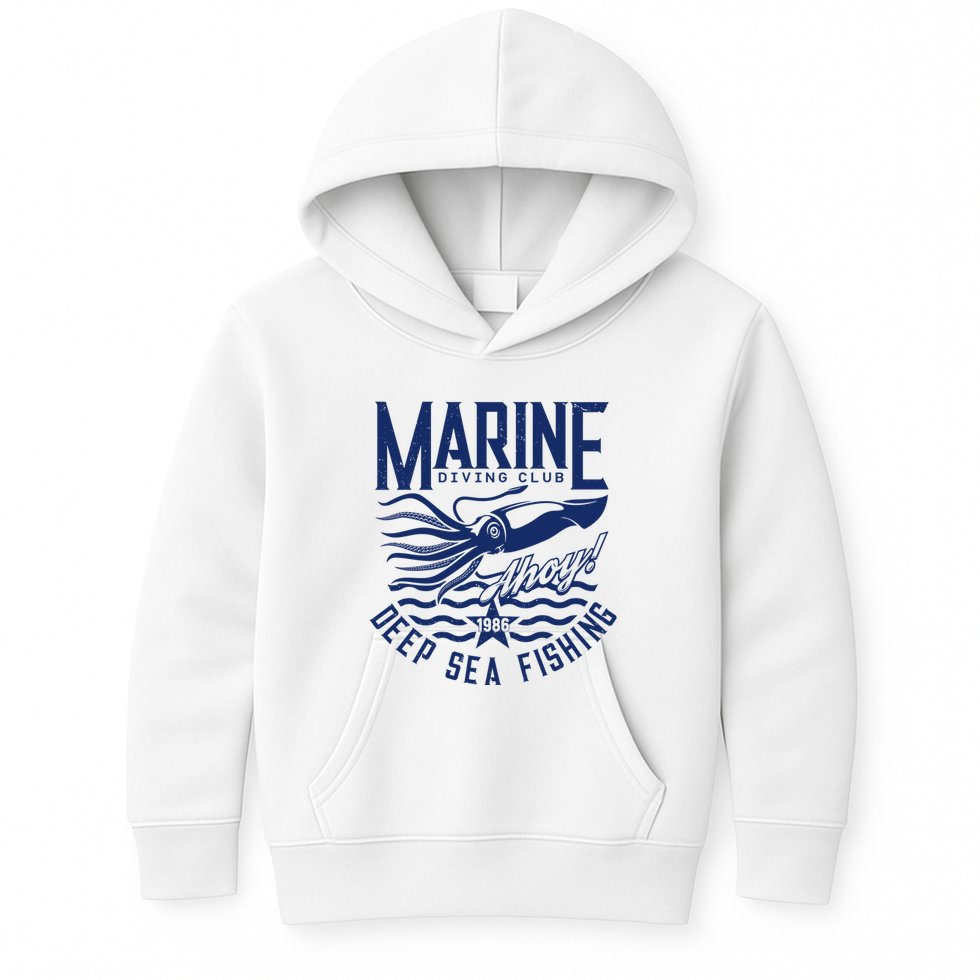 Marine Diving Club Deep Sea Fishing 1986 Kids Hoodie