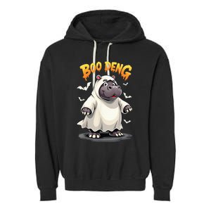 Moo Deng Cute Baby Pygmy Hippo Bouncy Pig In Thai Halloween Garment-Dyed Fleece Hoodie