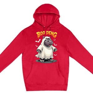 Moo Deng Cute Baby Pygmy Hippo Bouncy Pig In Thai Halloween Premium Pullover Hoodie