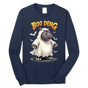 Moo Deng Cute Baby Pygmy Hippo Bouncy Pig In Thai Halloween Long Sleeve Shirt