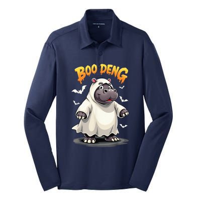 Moo Deng Cute Baby Pygmy Hippo Bouncy Pig In Thai Halloween Silk Touch Performance Long Sleeve Polo