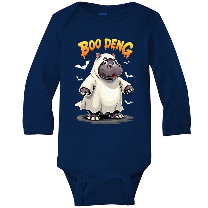 Moo Deng Cute Baby Pygmy Hippo Bouncy Pig In Thai Halloween Baby Long Sleeve Bodysuit