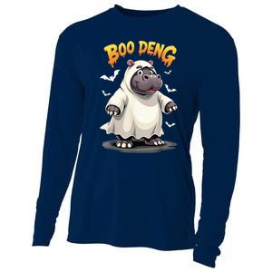 Moo Deng Cute Baby Pygmy Hippo Bouncy Pig In Thai Halloween Cooling Performance Long Sleeve Crew