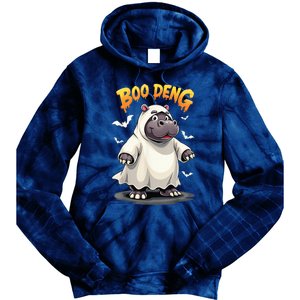 Moo Deng Cute Baby Pygmy Hippo Bouncy Pig In Thai Halloween Tie Dye Hoodie