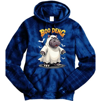 Moo Deng Cute Baby Pygmy Hippo Bouncy Pig In Thai Halloween Tie Dye Hoodie