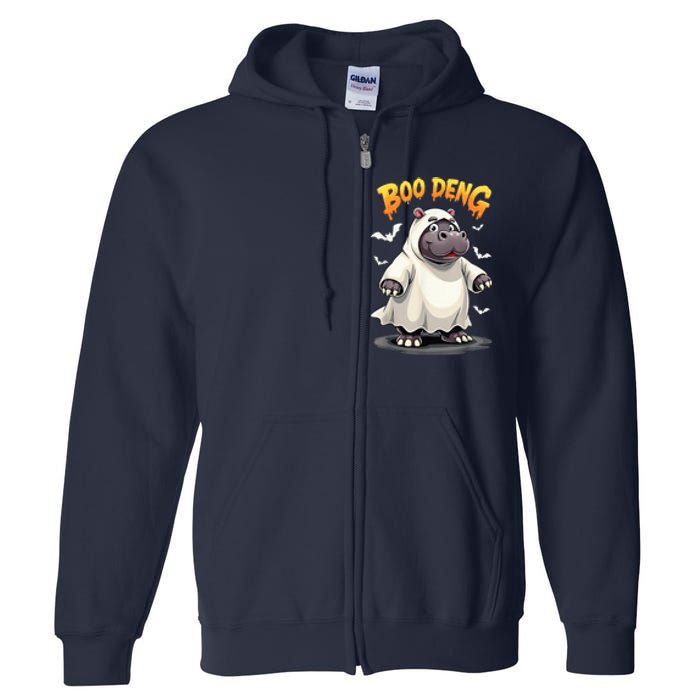 Moo Deng Cute Baby Pygmy Hippo Bouncy Pig In Thai Halloween Full Zip Hoodie