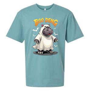 Moo Deng Cute Baby Pygmy Hippo Bouncy Pig In Thai Halloween Sueded Cloud Jersey T-Shirt