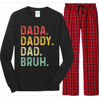 Men Dada Daddy Dad Bruh Fathers Day Vintage Funny Father Long Sleeve Pajama Set