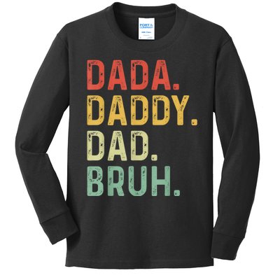 Men Dada Daddy Dad Bruh Fathers Day Vintage Funny Father Kids Long Sleeve Shirt