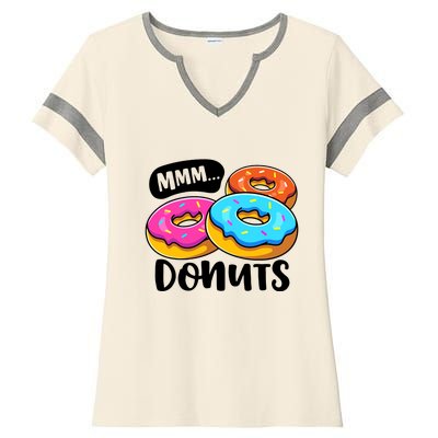 Mmm Donuts Donut Lover Funny Girl Women Doughnut Squad Food Ladies Halftime Notch Neck Tee