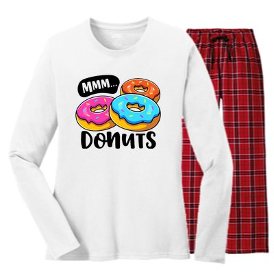 Mmm Donuts Donut Lover Funny Girl Women Doughnut Squad Food Women's Long Sleeve Flannel Pajama Set 