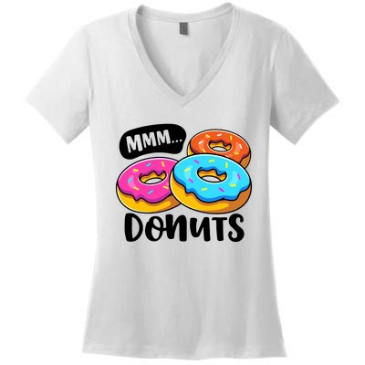 Mmm Donuts Donut Lover Funny Girl Women Doughnut Squad Food Women's V-Neck T-Shirt