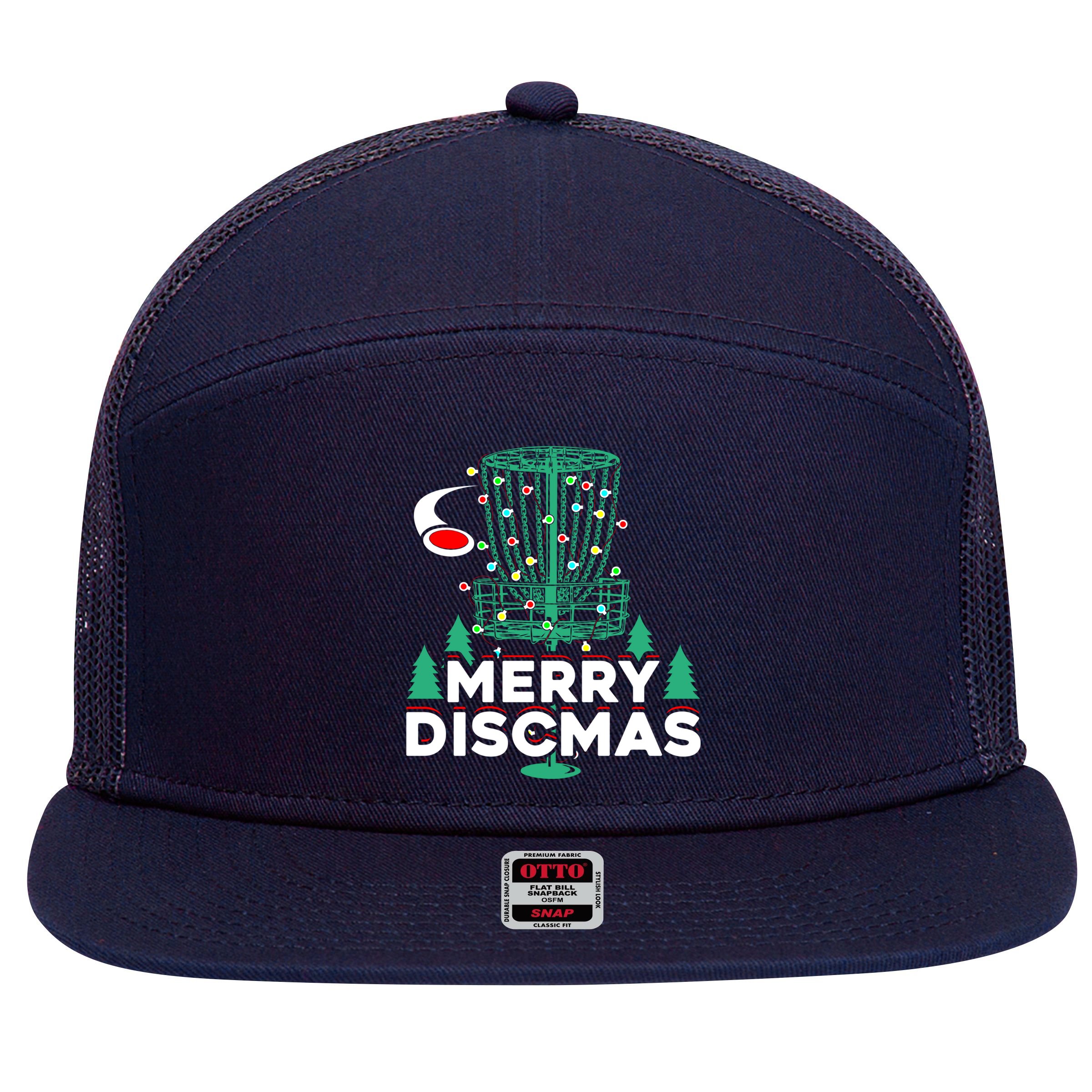 Merry Discmas Disc Golf Frisbee Christmas Xmas Funny 7 Panel Mesh Trucker Snapback Hat