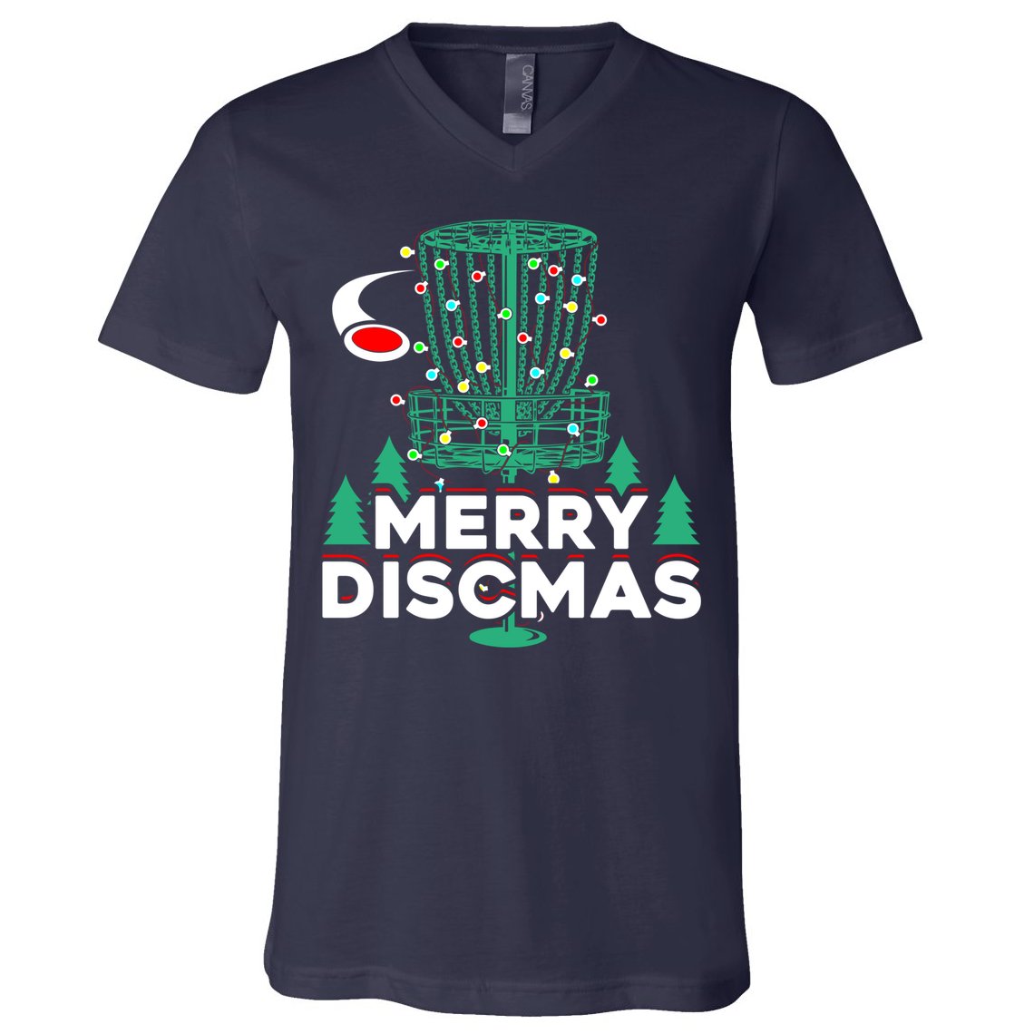 Merry Discmas Disc Golf Frisbee Christmas Xmas Funny V-Neck T-Shirt