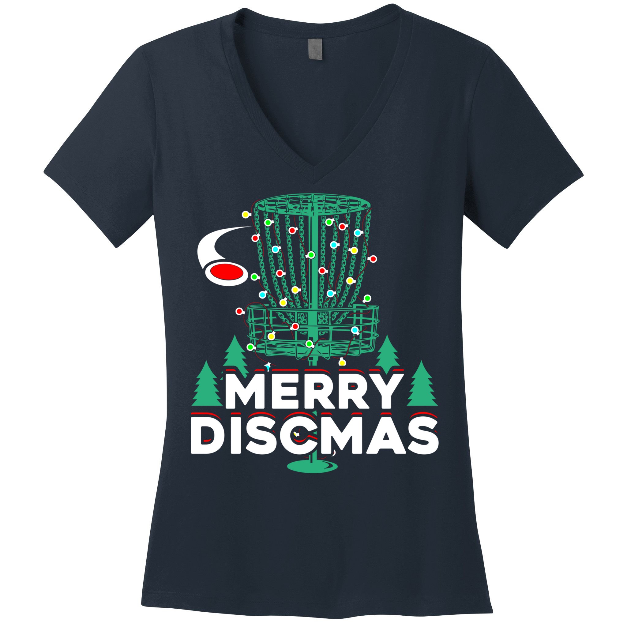 Merry Discmas Disc Golf Frisbee Christmas Xmas Funny Women's V-Neck T-Shirt