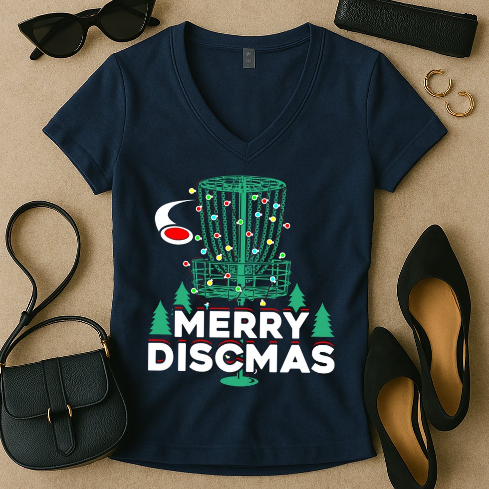 Merry Discmas Disc Golf Frisbee Christmas Xmas Funny Women's V-Neck T-Shirt