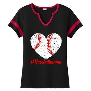 Mothers Day Distressed Baseball Mama Heart Mom Mama Gift Ladies Halftime Notch Neck Tee