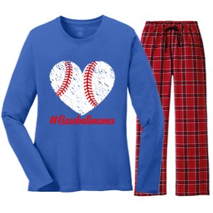 Mothers Day Distressed Baseball Mama Heart Mom Mama Gift Women's Long Sleeve Flannel Pajama Set 